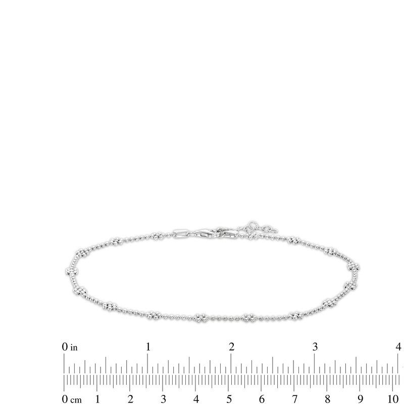 Main Image 2 of Made in Italy Diamond-Cut Beaded Flower Station Chain Anklet in Solid Sterling Silver - 10"
