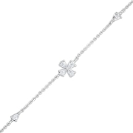Cubic Zirconia Flower Bracelet in Semi-Solid Sterling Silver - 6.5&quot; + 1&quot;