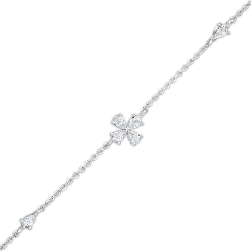 Cubic Zirconia Flower Bracelet in Semi-Solid Sterling Silver - 6.5" + 1"