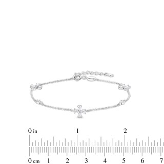Cubic Zirconia Flower Bracelet in Semi-Solid Sterling Silver - 6.5" + 1"