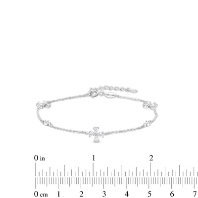 Cubic Zirconia Flower Bracelet in Semi-Solid Sterling Silver - 6.5" + 1"