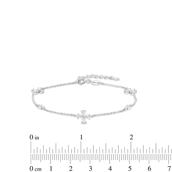 Cubic Zirconia Flower Bracelet in Semi-Solid Sterling Silver - 6.5" + 1"