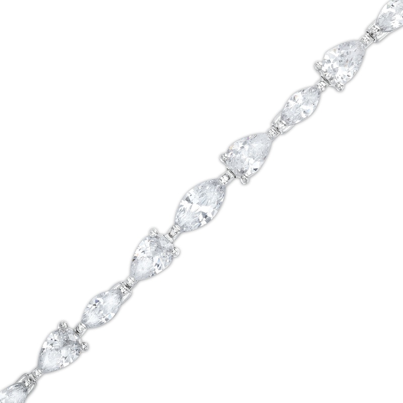 Cubic Zirconia Oval and Marquise Bracelet in Semi-Solid Sterling Silver - 7"