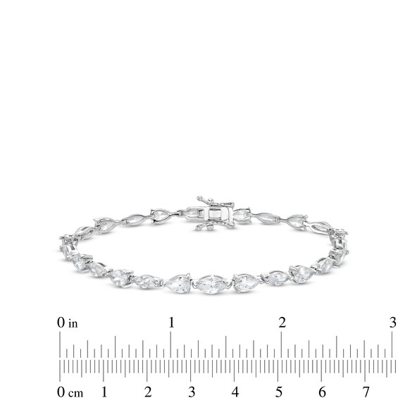 Cubic Zirconia Oval and Marquise Bracelet in Semi-Solid Sterling Silver - 7"