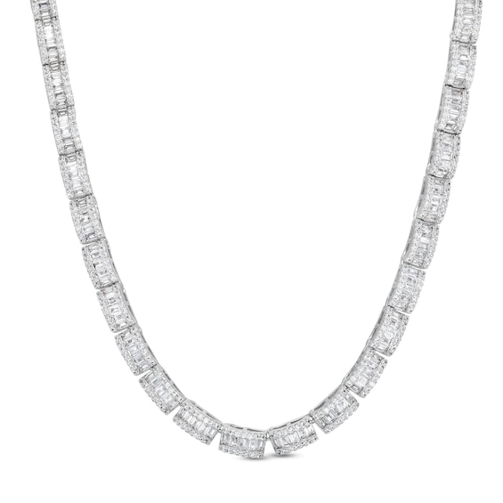 Sterling Silver CZ Baguette Necklace - 20"