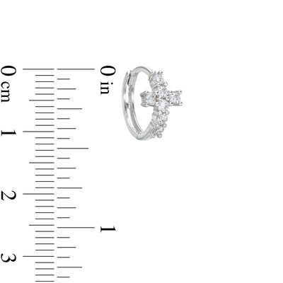 Cubic Zirconia Cross Huggie Hoop Earrings in Solid Sterling Silver 