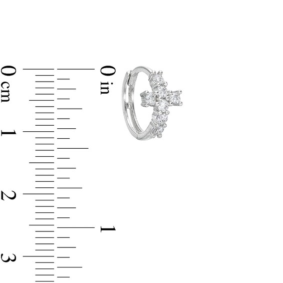 Cubic Zirconia Cross Huggie Hoop Earrings in Solid Sterling Silver 