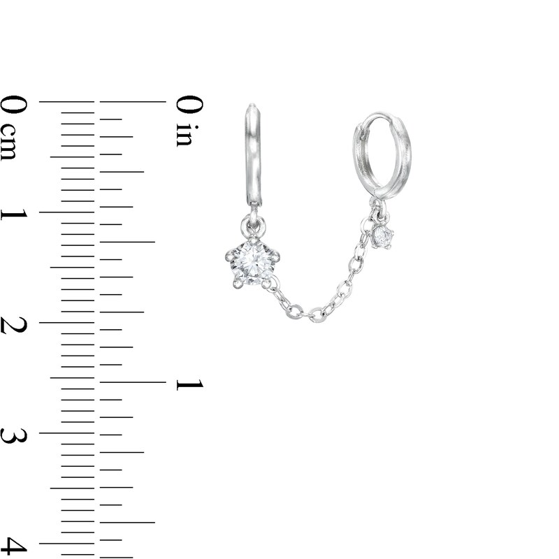 Main Image 2 of Semi-Solid Sterling Silver CZ Chain Double Huggie Hoop Single Earring