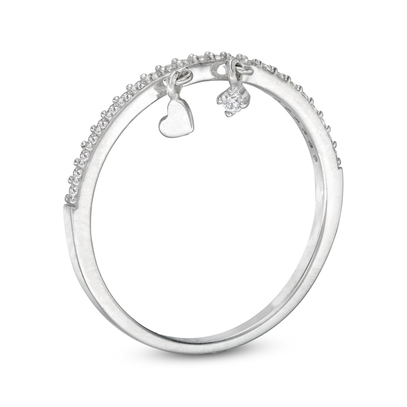 Main Image 2 of Cubic Zirconia Dangle Heart Ring in Solid Sterling Silver - Size 7
