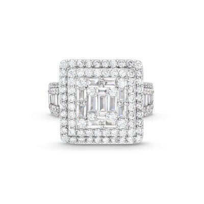 Sterling Silver CZ Square Bold Ring - Size 10.5