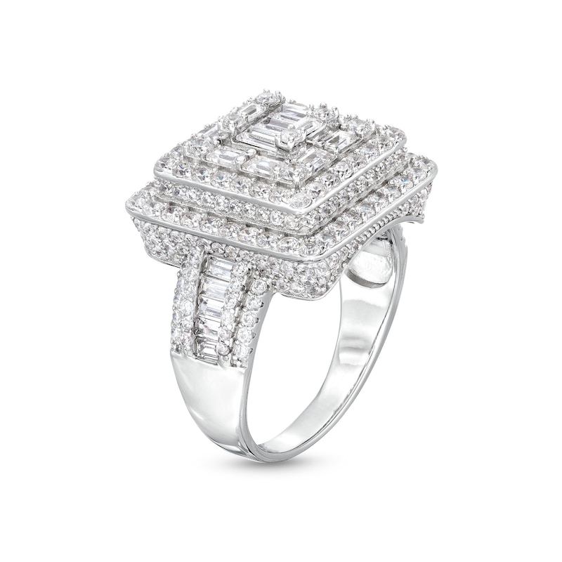 Cubic Zirconia Square Bold Ring in Solid Sterling Silver - Size 10.5