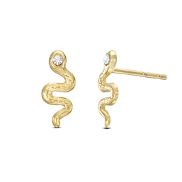 Cubic Zirconia Snake Stud Earrings in 10K Solid Gold