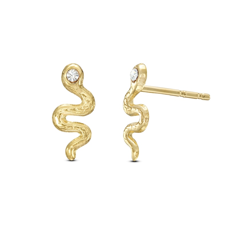 Cubic Zirconia Snake Stud Earrings in 10K Solid Gold