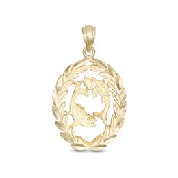 ​​​​​​​​​​​​​​Oval Garland Pisces Necklace Charm in 10K Gold