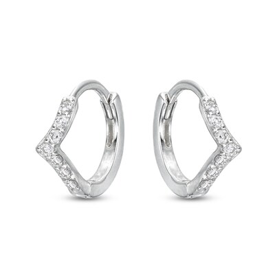 Solid Sterling Silver CZ Chevron Huggies