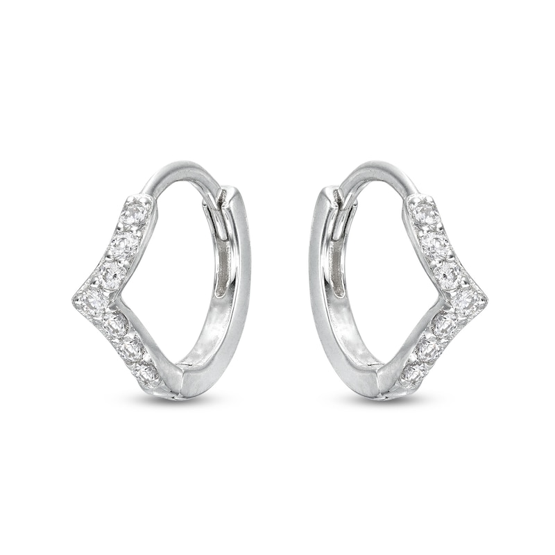 Solid Sterling Silver CZ Chevron Huggies