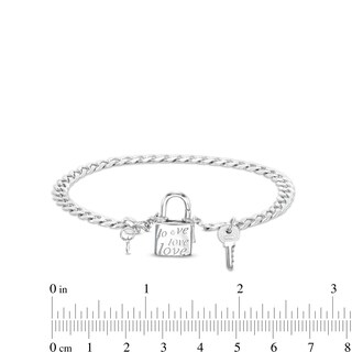Sterling Silver Lock and Key Curb Chain Bracelet Made in Italy - 7.5"