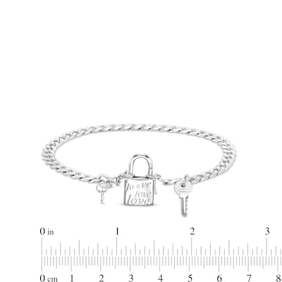 Sterling Silver Lock and Key Curb Chain Bracelet Made in Italy - 7.5"