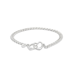 Made in Italy Diamond-Cut Pavé Interlocking Heart Curb Chain Bracelet in Solid Sterling Silver - 7.5&quot;