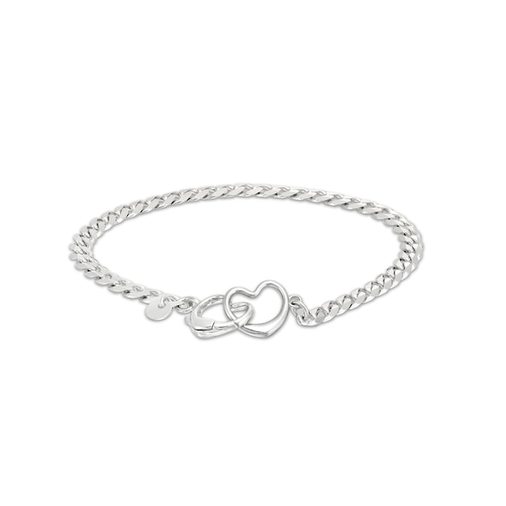 Made in Italy Diamond-Cut Pavé Interlocking Heart Curb Chain Bracelet in Solid Sterling Silver - 7.5"