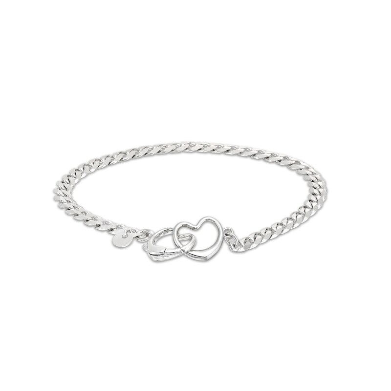 Made in Italy Diamond-Cut Pavé Interlocking Heart Curb Chain Bracelet in Solid Sterling Silver - 7.5"