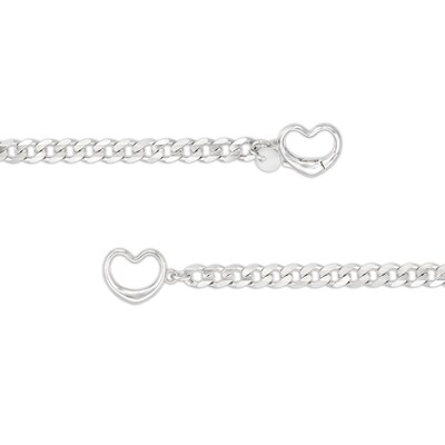Made in Italy Diamond-Cut Pavé Interlocking Heart Curb Chain Bracelet in Solid Sterling Silver - 7.5"