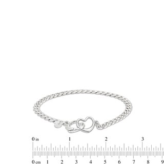 Made in Italy Diamond-Cut Pavé Interlocking Heart Curb Chain Bracelet in Solid Sterling Silver - 7.5"