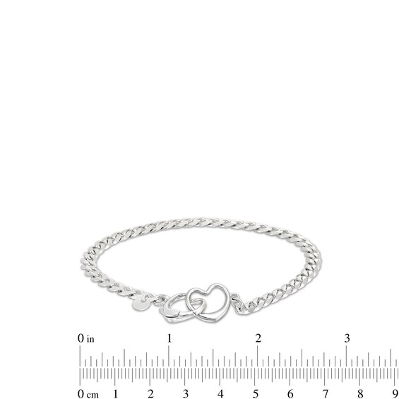 Made in Italy Diamond-Cut Pavé Interlocking Heart Curb Chain Bracelet in Solid Sterling Silver - 7.5"
