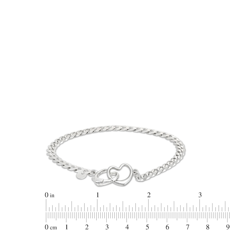 Main Image 3 of Made in Italy Diamond-Cut Pavé Interlocking Heart Curb Chain Bracelet in Solid Sterling Silver - 7.5"