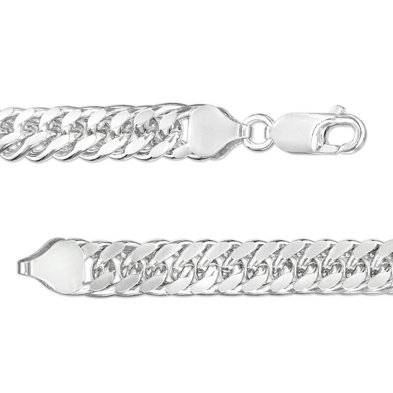 Main Image 2 of Made in Italy 7.6mm Diamond-Cut Double Curb Chain Bracelet in Solid Sterling Silver - 8"