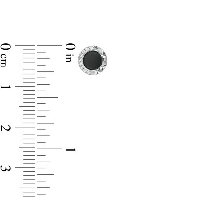 Cubic Zirconia Black Enamel Circle Stud Earrings in Solid Sterling Silver - XL Posts