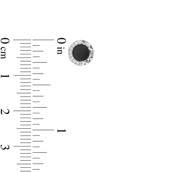 Cubic Zirconia Black Enamel Circle Stud Earrings in Solid Sterling Silver - XL Posts