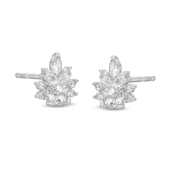 Cubic Zirconia Fancy Cluster Stud Earrings in Solid Sterling Silver