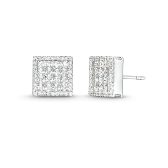 ​​​​​​​Cubic Zirconia Fancy Square Stud Earrings in Solid Sterling Silver - XL Post