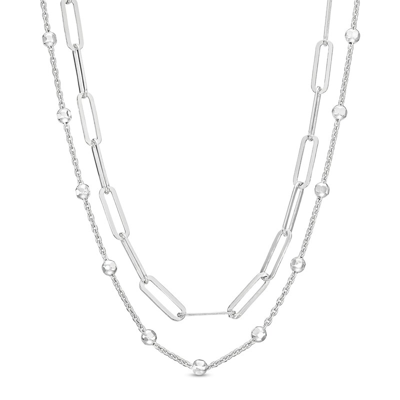 Made in Italy 1.5mm Diamond-Cut Double Woven Link Bead Chain Necklace in Solid Sterling Silver - 16" + 2"