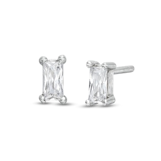 Sterling Silver CZ Rectangle Studs