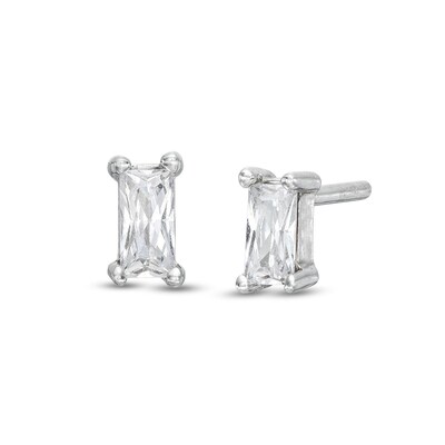 Sterling Silver CZ Rectangle Studs
