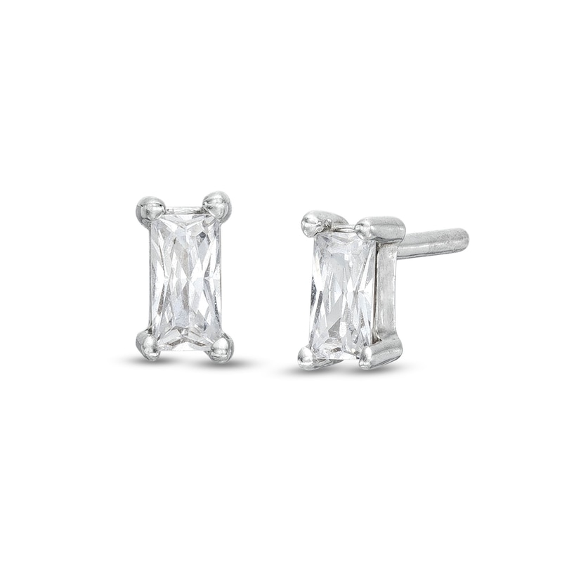 Cubic Zirconia Rectangle Stud Earrings in Semi-Solid Sterling Silver