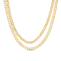 Double Mariner and Bevelled Curb Chain Necklace in 10K Hollow Gold Bonded Sterling Silver - 17&quot;