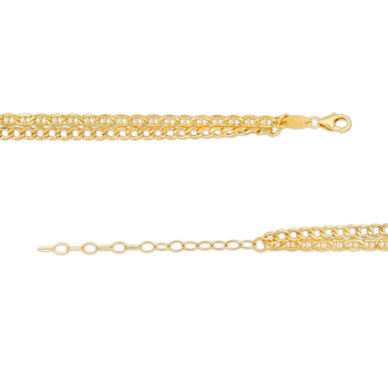 Double Mariner and Bevelled Curb Chain Necklace in 10K Hollow Gold Bonded Sterling Silver - 17"