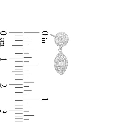 Cubic Zirconia Round and Marquise Halo Fancy Dangle Earrings in Solid Sterling Silver