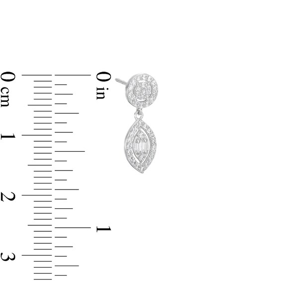 Cubic Zirconia Round and Marquise Halo Fancy Dangle Earrings in Solid Sterling Silver