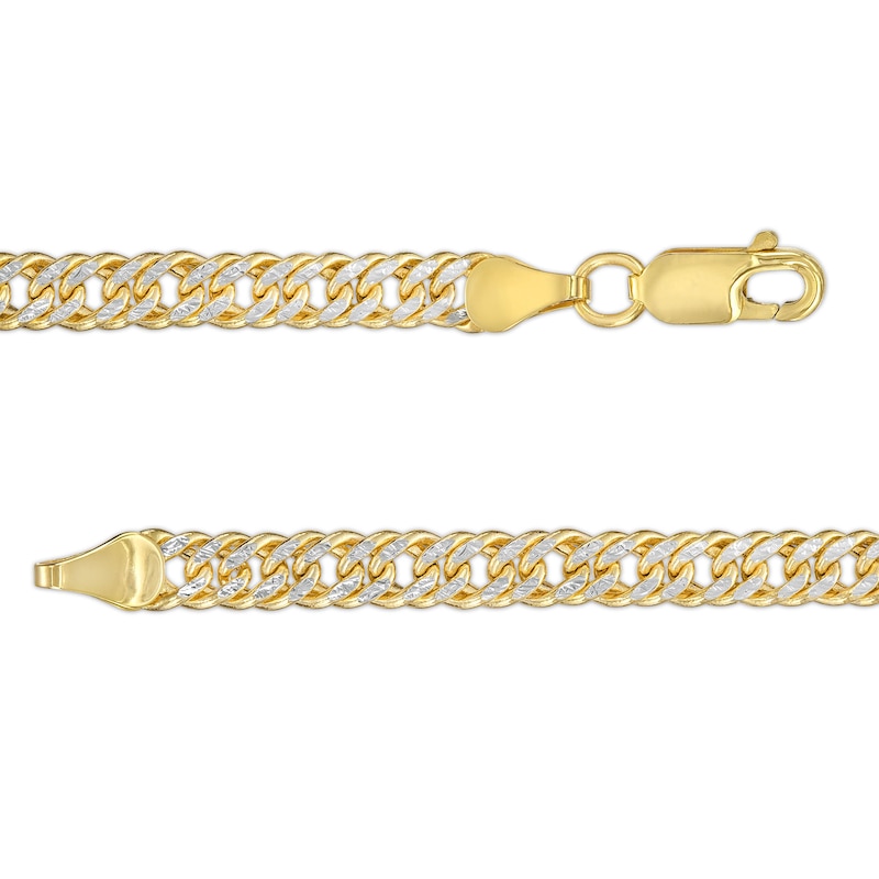 Main Image 2 of Made in Italy 4.7mm Diamond-Cut Double Curb Chain Bracelet in 10K Hollow Gold - 8.5"