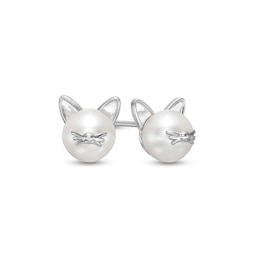Cultured Freshwater Pearl Cat Stud Earrings in Semi-Solid Sterling Silver
