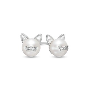 Freshwater Cultured Pearl Cat Stud Earrings in Semi-Solid Sterling Silver