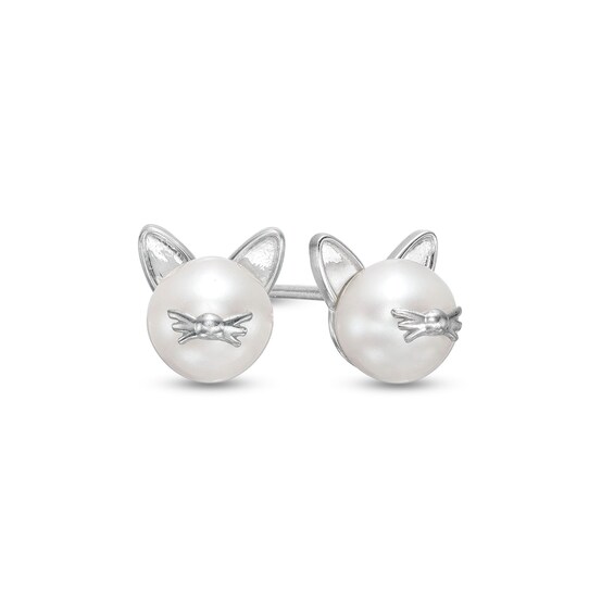 Freshwater Cultured Pearl Cat Stud Earrings in Semi-Solid Sterling Silver