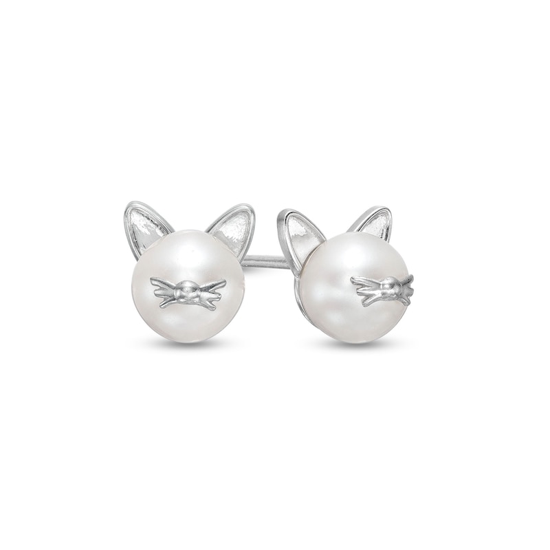 Freshwater Cultured Pearl Cat Stud Earrings in Semi-Solid Sterling Silver