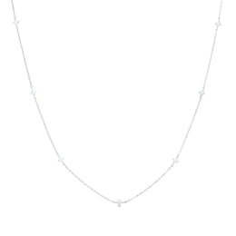 Simulated Opal Dainty Necklace in Semi-Solid Sterling Silver - 16&quot; + 2&quot;