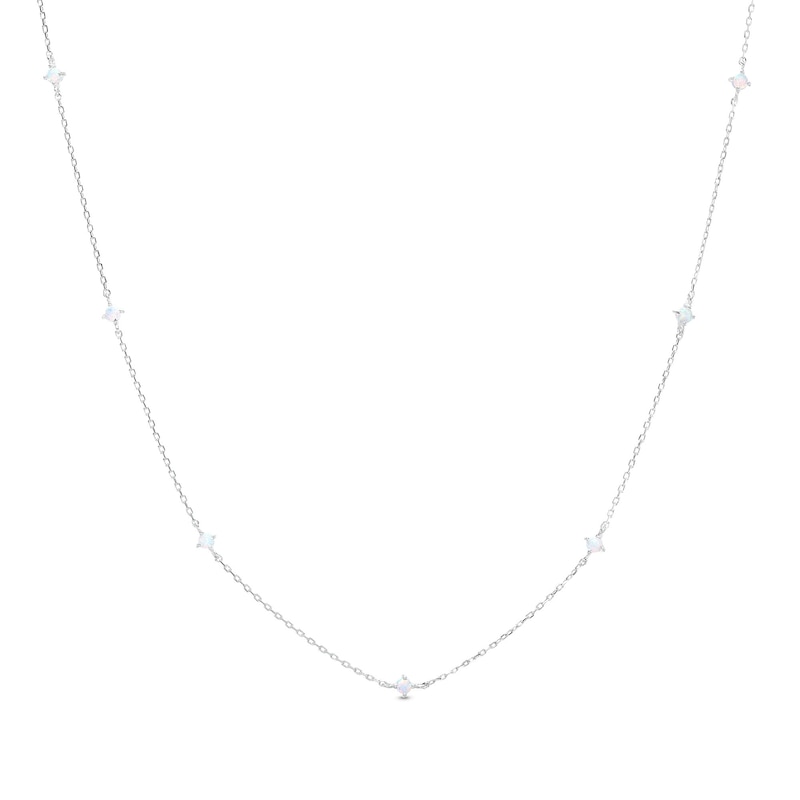 Simulated Opal Dainty Necklace in Semi-Solid Sterling Silver - 16" + 2"