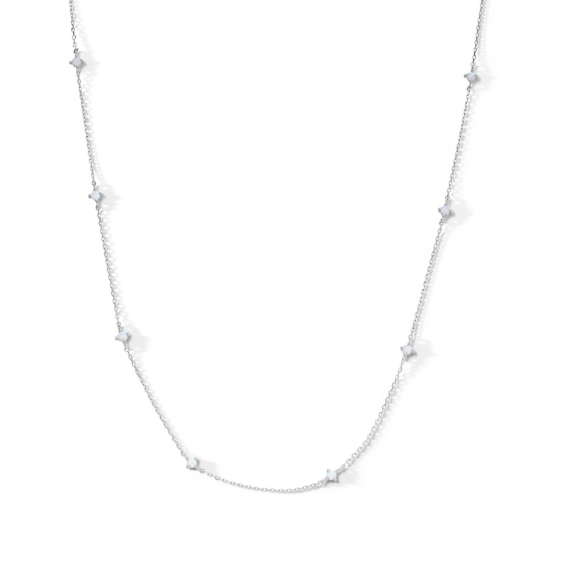 Simulated Opal Dainty Necklace in Semi-Solid Sterling Silver - 16" + 2"